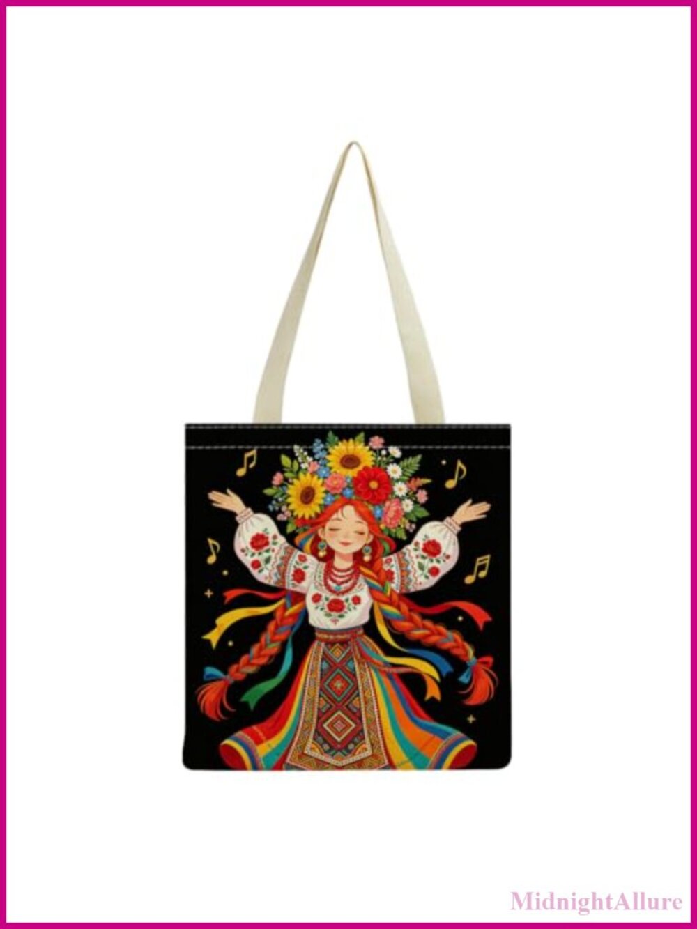 Folk Dancer Tote Bag Women Reusable Shopper Polyester Shoulder Bag